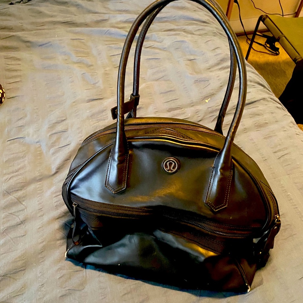 Lululemon Athletics Black Leather Gym Bag